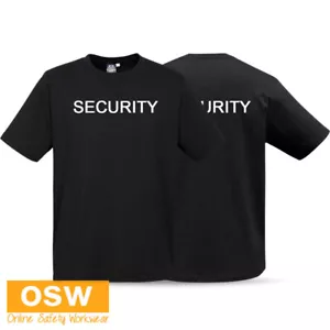 Mens Black SECURITY Printed Short Sleeve Ribbed Elastane Work Uniform Neck Tee - Bild 1 von 4