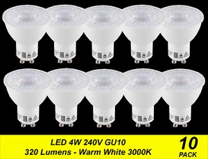 10 Pack x Quality Wide Beam Downlight Globes / Bulbs 4W 240V GU10 Warm White - Picture 1 of 5