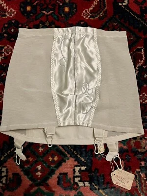 Vintage 1940’s White Embroidered Satin Panel Open Girdle 4 Garter NEW Old Stock - Image 1 of 4