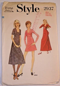 Style-2937 Vintage1970's Dress Sewing Pattern Bust 32 ½ Cut & Complete - Picture 1 of 5