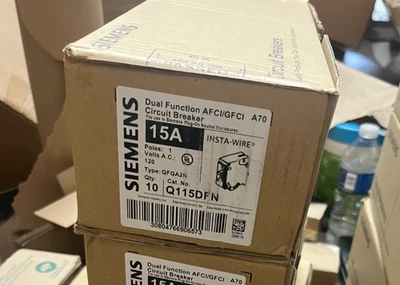 10 x 西门子 Q115DFN 15A 120 伏 AFCI/GFCI 双功能插电式断路器 — 第 1/3 张图片
