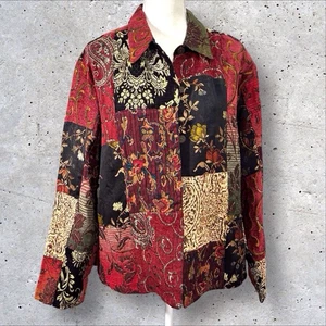 Chicos Size 3 Tapestry Patchwork Beaded Blazer XL Patch Craze Banderas Jacket - Picture 1 of 9