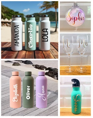 PERSONALISED NAME STICKERS - Coloured Vinyl - Water Bottles, Glasses, Baubles - image 1 of 4