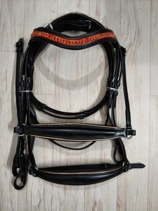 Rose Gold Piping Drop Nose-band Dressage Leather Horse Bridle COB Sizes. - Picture 1 of 4