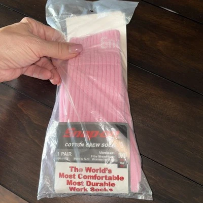 Snap-On Tools Pink Crew Socks 1pr Medium Made in USA Cotton Blend Factory Sealed - Image 1 of 3