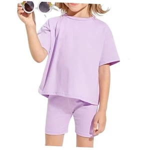 Toddler Summer Outfits for Girls Solid Crewneck Top T-Shirt & 3-4T Purple - Picture 1 of 7