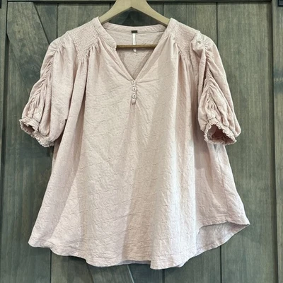Camiseta Free People Peasant Top Para Mujer Rosa Mediana Boho Manga Abullonada Calce Grande Foto 1 de 4