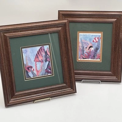 2 impresiones artísticas enmarcadas océano acuático peces tropicales linn hechas acuarela artista Foto 1 de 4