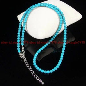 Piccola Collana Perline Gemma Rotonda Turchese Blu Naturale 4 mm 20" AAA - Foto 1 di 12