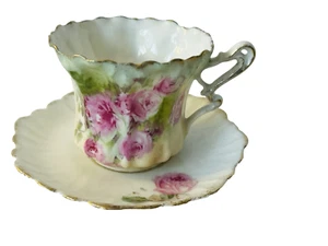 RS Prussia Porcelain Cup & Saucer Set Poppy Decoration Red Mark - Picture 1 of 17