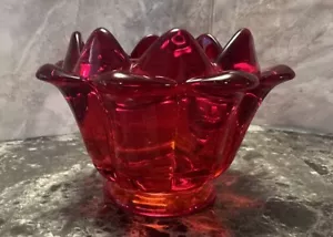 Wikinger Kunst Glas rote Artischocke Kerzenhalter Blumenlicht Schale Schale Vintage - Bild 1 von 11