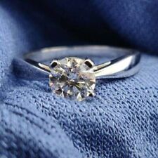 2 CT Round Cut DEF Moissanite Solitaire Engagement Ring 14K White Gold Plated