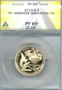 2019-S $1 American Innovators PA ANACS Authenticated PF 69 Dollar - Picture 1 of 2