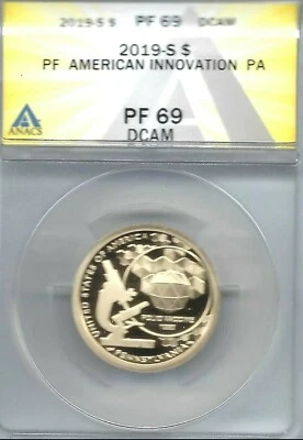 2019-S $1 American Innovators PA  ANACS Authenticated PF 69 Dollar - Image 1 of 2