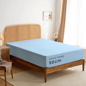 King Fitted Sheet Extra Deep 50cm Pocket Ultra Soft Microfiber Sky Blue 1 Piece - Picture 1 of 12