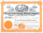 NEVADA GOLD SPRINGS MINING COMPANY 1916 Stock Certificate ~ President Hand-Signs