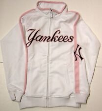 Youth Girls Kids New York NY Yankees Baseball White Pink Zip Up Jacket