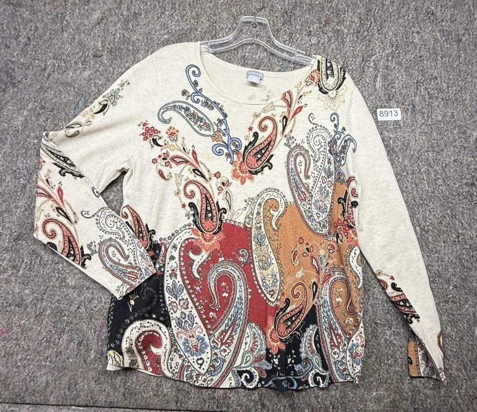 Suéter Chico's Paisley Pulôver Bege Tamanho XL - Imagem 1 de 4