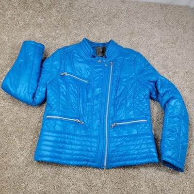 Chaqueta de Moto Guess Azul Acolchada Puffer Cremallera Completa Ligera Mujer Grande Foto 1 de 4