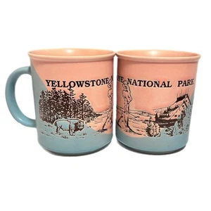 Juego de 2 tazas de café vintage Parque Nacional de Yellowstone Monterey Japón azul rosa - Imagen 1 de 9