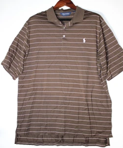 Polo Golf Shirt Mens Medium Short Sleeve Brown Striped Pony Ralph Lauren - Picture 1 of 15