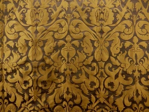 Dark Chocolate & Gold Woven Damask Drapery Panel-Fabric. 51" x 98" . F-298 - Picture 1 of 19