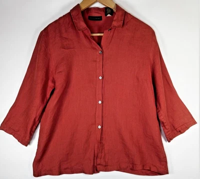 Camisa Banana Republic para mujer mediana roja lino abotonada manga 3/4 Foto 1 de 4
