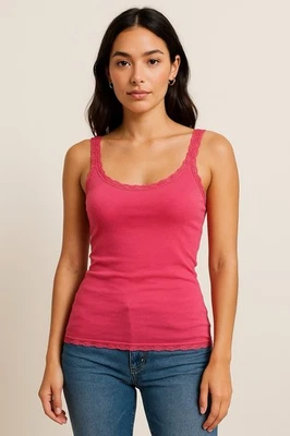 Camiseta sin mangas Gilly Hicks Sydney rosa con ribete de encaje para mujer pequeña tejida cami Y2K vintage Foto 1 de 4