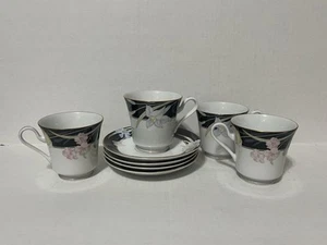 4er Set - Vintage Mikasa Charisma Schwarz L9050 Tasse und Untertasse Japan - Bild 1 von 5
