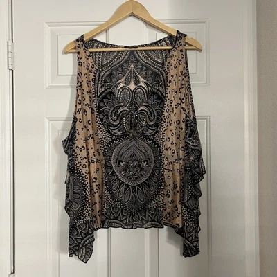 Blusa para mujer Bebe talla mediana marrón estampado animal detalles sin mangas Foto 1 de 4