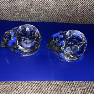 Cat Clear Glass Votive Holder Sleeping Cat Kitten Kitty Set Of 2 - Picture 1 of 3