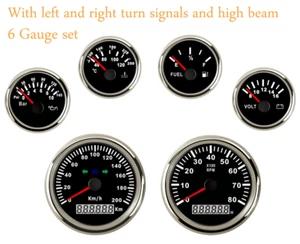 6 Gauge Set 200KPH Speedometer Tachometer Fuel Gauge Temp Volt Oil 9-32V Red LED - Imagen 1 de 9