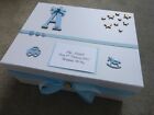 Extra Large Personalised memory Box Baby Keepsake Box blue car wooden letter  **