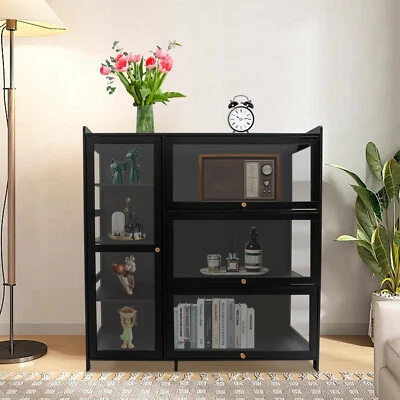 Nuevo gabinete de almacenamiento de 111 cm 3 y 4 niveles negro vitrina rectangular con puertas Foto 1 de 4