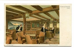 Alte AK Kreuzfahrtlinie HAMBURG AMERIKA Schiff AMERIKA Raucherzimmer 1907 udb - Bild 1 von 2