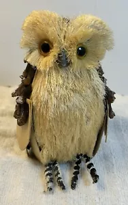 Owl Natural Bristle Straw Pinecone Wood Artisan Rustic 6 in Christmas Ornament - Picture 1 of 7