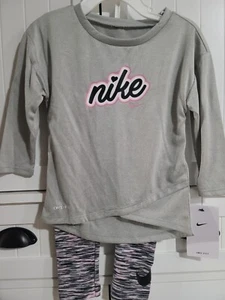 Girls Kids Youth Nike Long Sleeve Shirt Pant Set Size 6X Gray Heart - Picture 1 of 2