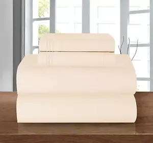 Elegant 1500 Thread Count Solid Performance Sheet Set Queen Cream Microfiber - Picture 1 of 12