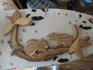 Hand carved Wooden Squirrels on tree limb 24" x 14" - Picture 1 of 8