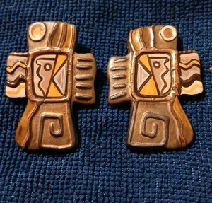 Pendientes de Renacimiento Étnico Arte Tribal Grueso De Colección Poste Cruz 1 1/2"L×2 1/8"H - Imagen 1 de 5