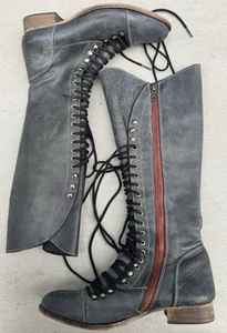 Steve Madden Perrin Tall Lace-Up Military Boots Leather Knee High Flat, Size 8 - Picture 1 of 21