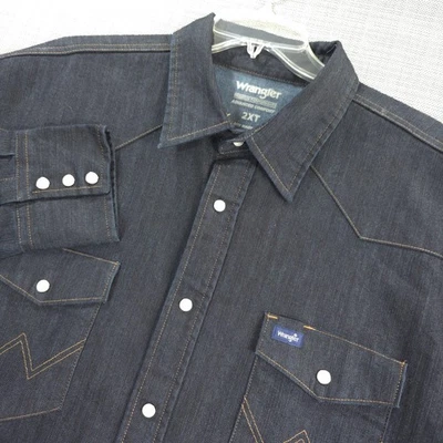 Camisa Wrangler Para Hombres 2XT Azul Denim Western Pearl Snap Rendimiento Premium Foto 1 de 4