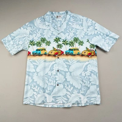 Camisa Hawaiana Aloha Republic Para Hombres 2XL Azul Algodón Floral Surf Woody Cars EE. UU. Foto 1 de 4