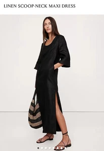 Banana Republic XXS Linen Scoop-Neck Maxi Dress Black 2025 Style #743560 - Picture 1 of 14