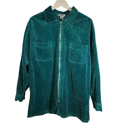 Camisa Jeans NY De Colección Para Mujer Mediana Verde Pana Cremallera Completa Larga SLeeve Oversi Foto 1 de 4