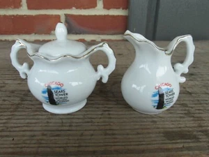 Vintage CHICAGO SEARS TOWER WORLD'S TALLEST BUILDING Souvenir SUGAR and Creamer - Picture 1 of 12