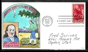 1073 3c Stamp (1956) FOUNDER BENJAMIN FRANKLIN FDC HD/HP - WILLIAM WRIGHT - Picture 1 of 1