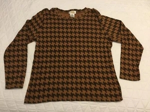 Vintage Talbots 90's Herringbone Brown & Black Top XL - Picture 1 of 4