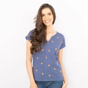 White Stuff Womens Short Sleeve Blue Notch Neck Embroidered Cotton Jersey Tops - Picture 1 of 7