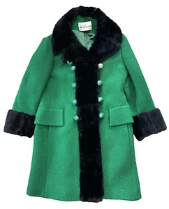 vintage 50s womens Emerald Green Princess tweed fur Dress coat wool S M - Picture 1 of 16